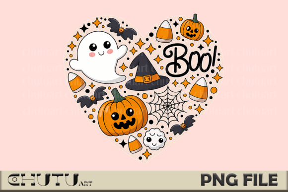 Kawaii Halloween Heart PNG - Boo Art: Spooky-Cute Design for Festive Projects