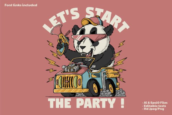 Panda Mascot Riding Car with Megaphones: A Dynamic Branding Asset for Modern Businesses