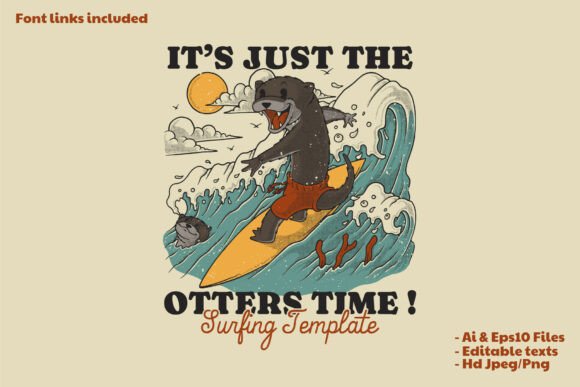 Retro Otters Mascot Surfing at the Beach – A Bold Identity for Brands That Want to Make a Splash
