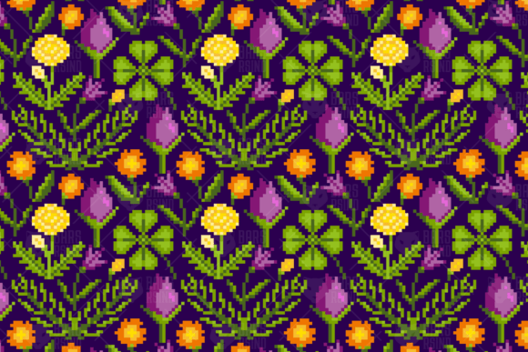 Retro Pixel Floral Patterns for Modern Design Projects