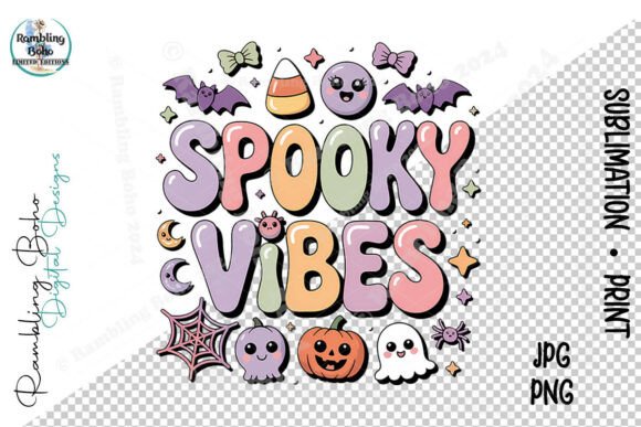 Spooky Vibes Cute Halloween Ghosts Bat